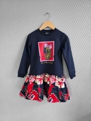 Lacivert Şık Tasarımlı Çocuk Elbisesi