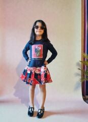 Lacivert Şık Tasarımlı Çocuk Elbisesi