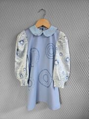 Işıltılı İpeksi Kol ve Yaka Detaylı Kız Çocuk Elbisesi