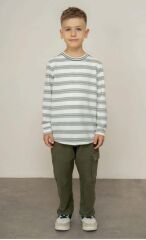 Zeytin Yeşili Çizgili İnce Triko