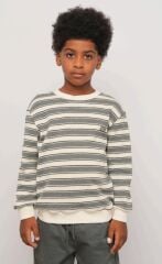 Gri Geniş Çizgili Örme Sweatshirt