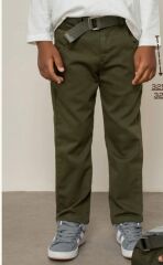 Haki Gabardin Kemerli Pantolon