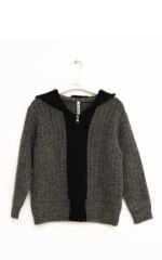 Antrasit Kapşonlu Fermuarlı Triko Hırka