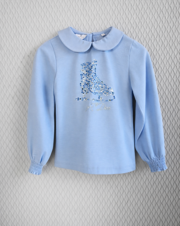 2-6 Yaş Kız Çocuk Açık Mavi Taş Detaylı Uzun Kollu Bluz