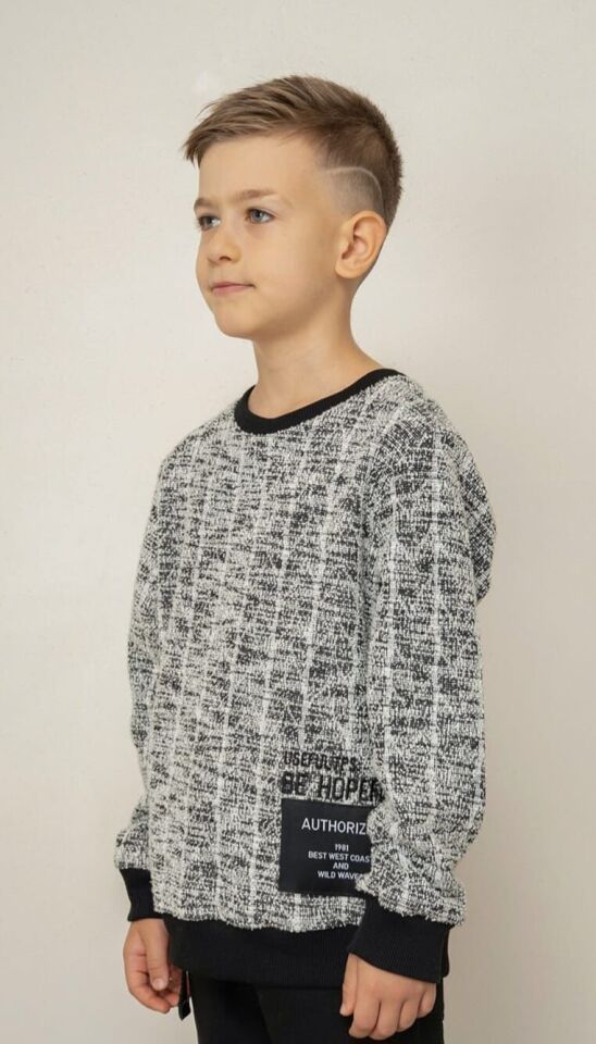 2-14 Yaş Erkek Çocuk Siyah Desenli Örme Sweatshirt