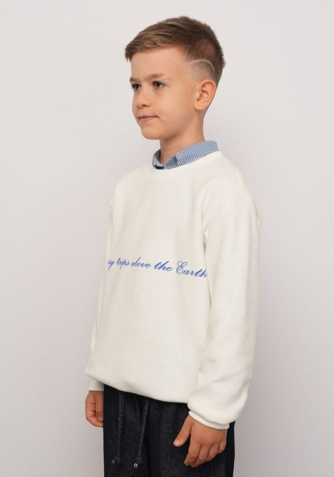 8-14 Yaş Erkek Çocuk Ekru Baskılı Selanik Sweatshirt