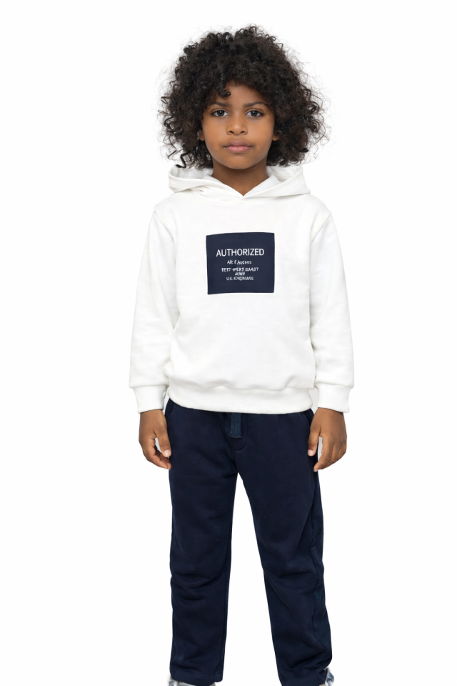2-14 Yaş Erkek Çocuk Kapüşonlu Sweatshirt Eşofman Takımı Beyaz Lacivert