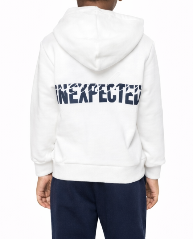 2-14 Yaş Erkek Çocuk Kapüşonlu Sweatshirt Eşofman Takımı Beyaz Lacivert