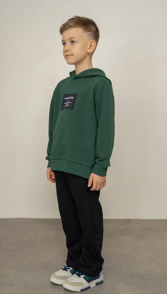 2-14 Yaş Erkek Çocuk Kapüşonlu Sweatshirt Eşofman Takımı Yeşil Siyah