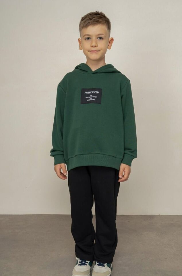 2-14 Yaş Erkek Çocuk Kapüşonlu Sweatshirt Eşofman Takımı Yeşil Siyah