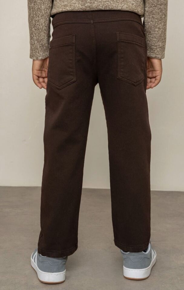 2-14 Yaş Erkek Çocuk Kahverengi Gabardin Kemerli Şık Pantolon