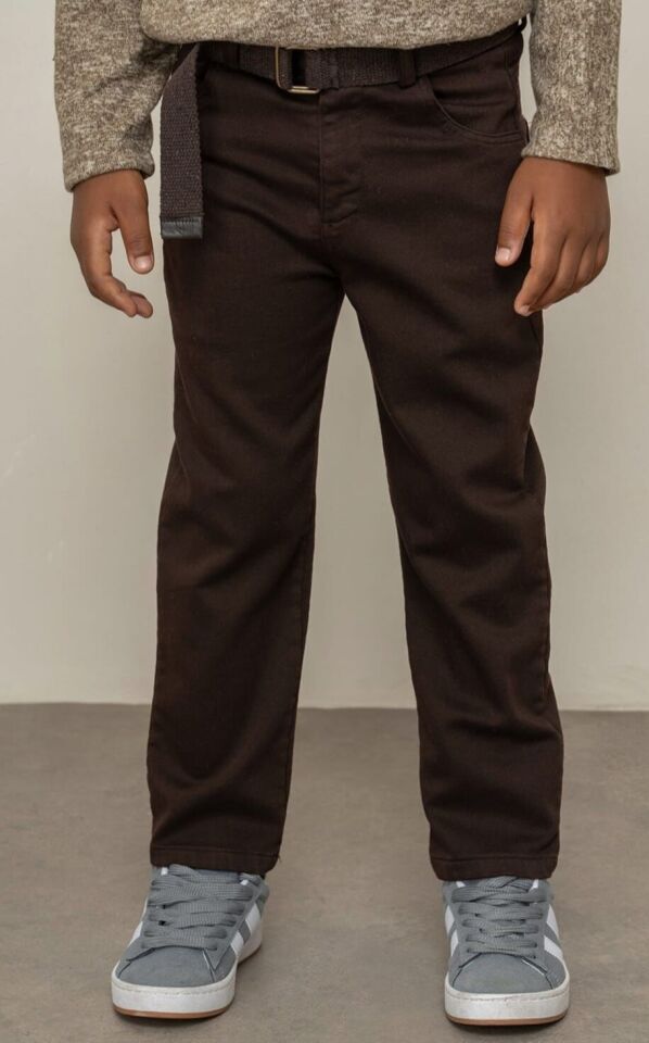 2-14 Yaş Erkek Çocuk Kahverengi Gabardin Kemerli Şık Pantolon