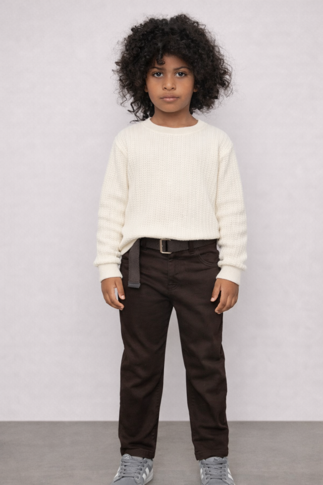 2-14 Yaş Erkek Çocuk Kahverengi Gabardin Kemerli Şık Pantolon