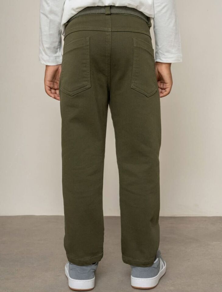 8-14 Yaş Erkek Çocuk Haki Gabardin Kemerli Şık Pantolon