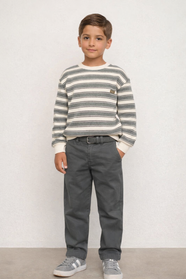 2-14 Yaş Erkek Çocuk Antrasit Gabardin Kemerli Şık Pantolon