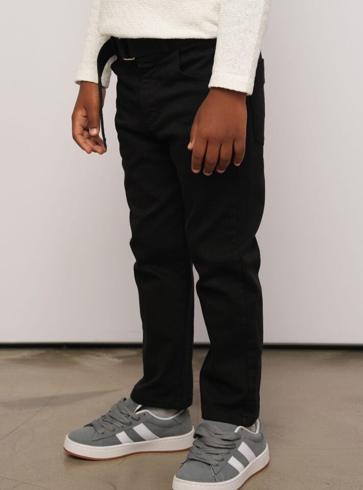 2-8 Yaş Erkek Çocuk Siyah Gabardin Kemerli Şık Pantolon