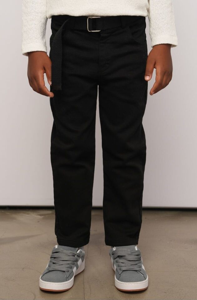 2-8 Yaş Erkek Çocuk Siyah Gabardin Kemerli Şık Pantolon