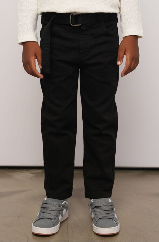 2-8 Yaş Erkek Çocuk Siyah Gabardin Kemerli Şık Pantolon