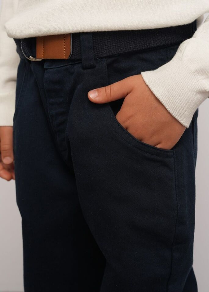 8-14 Yaş Erkek Çocuk Lacivert Gabardin Kemerli Şık Pantolon