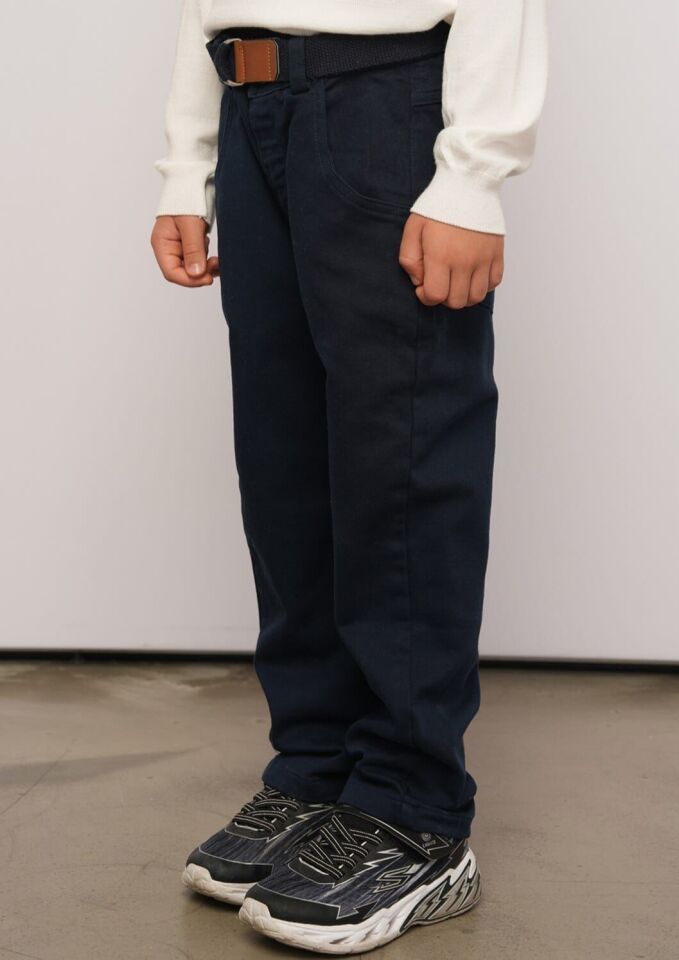 8-14 Yaş Erkek Çocuk Lacivert Gabardin Kemerli Şık Pantolon