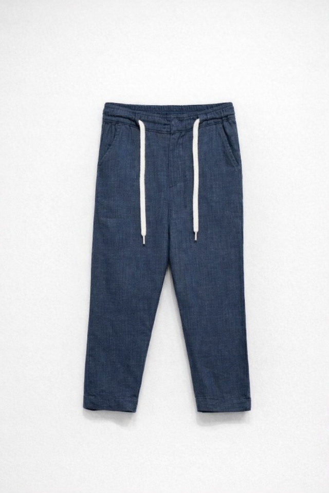 5-16 Yaş Erkek Çocuk Lacivert Bağcıklı Keten Pantolon