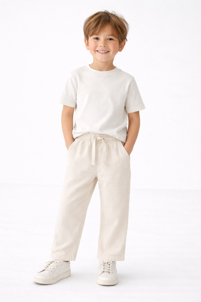 5-16 Yaş Erkek Çocuk Beyaz Müslin Pantolon