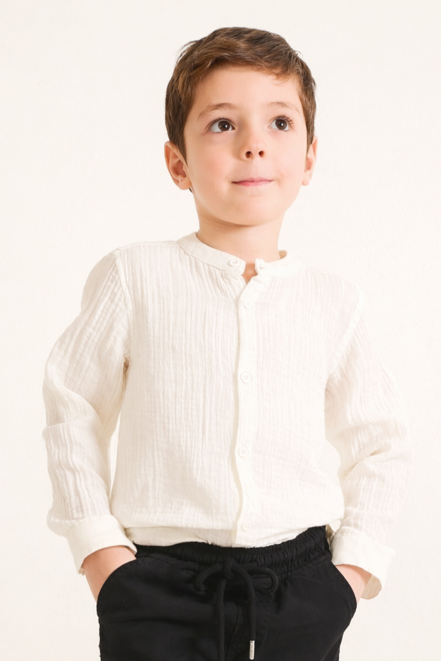 3-16 Yaş Erkek Çocuk Beyaz Hakim Yaka Müslin Gömlek
