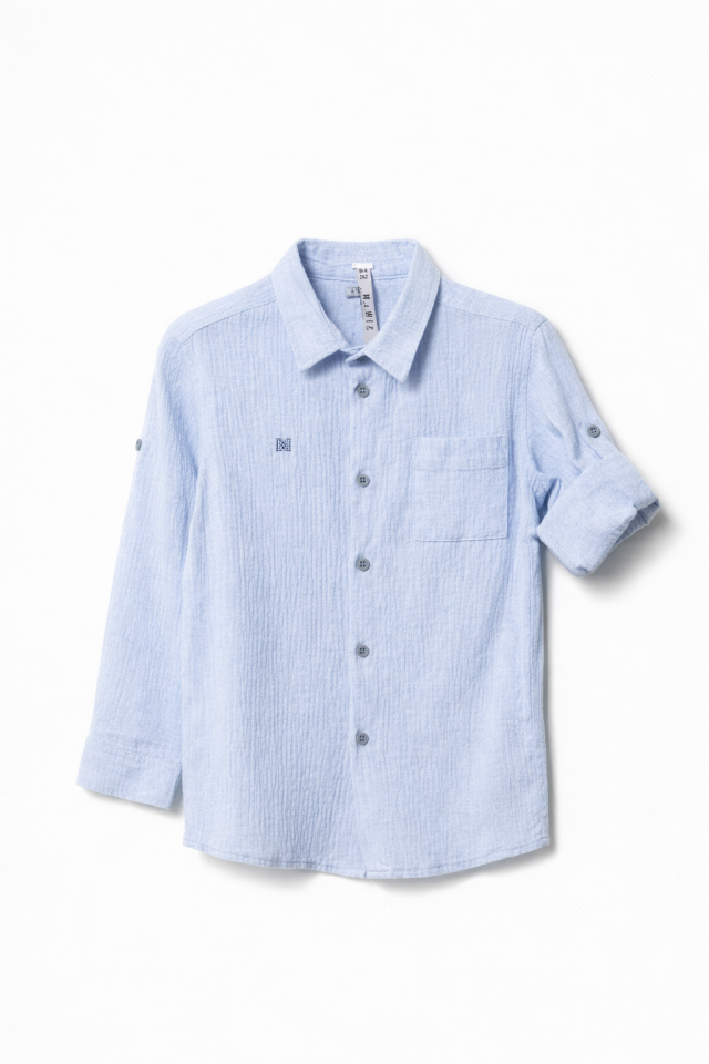 12 Ay-16 Yaş Erkek Çocuk Mavi Pamuklu Gömlek