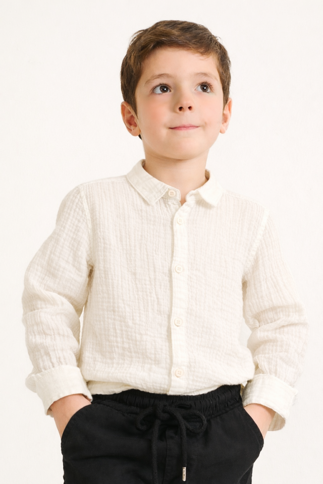 5-16 Yaş Erkek Çocuk Ekru Müslin Gömlek