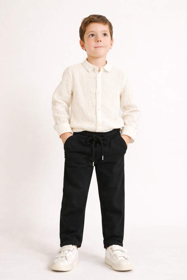 5-16 Yaş Erkek Çocuk Ekru Müslin Gömlek