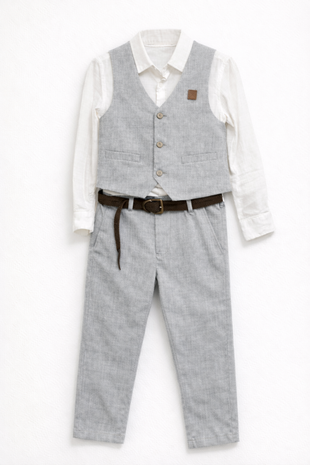 9-14 Yaş Erkek Çocuk Yelekli Takım Elbise Şık Kombin