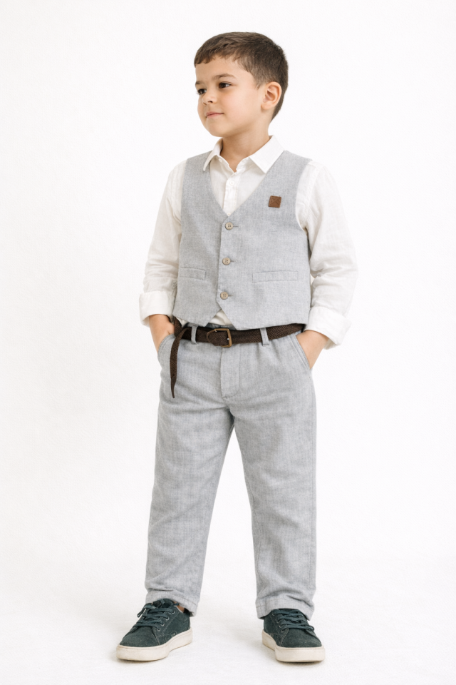 9-14 Yaş Erkek Çocuk Yelekli Takım Elbise Şık Kombin