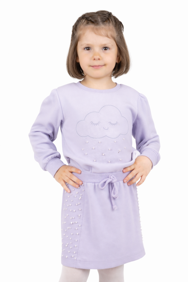 2-6 Yaş Kız Çocuk Lila Selanik Sweatshirt Etekli Takım