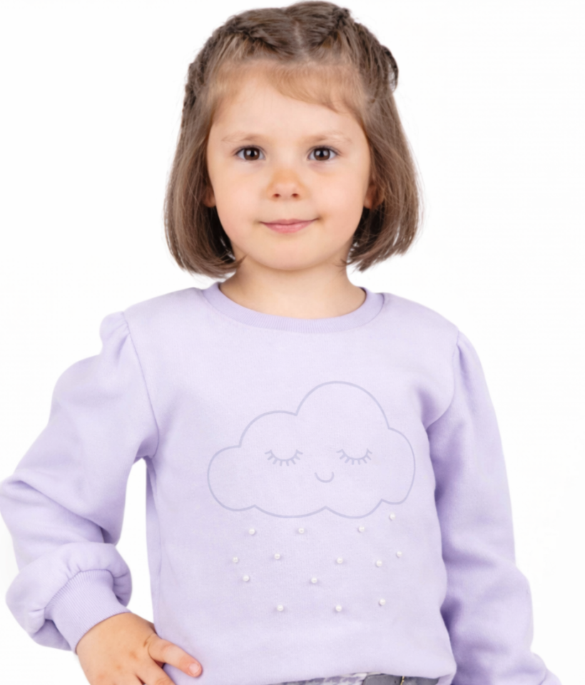 2-6 Yaş Kız Çocuk Lila Selanik Sweatshirt Etekli Takım