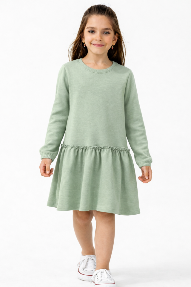 2-6 Yaş Kız Çocuk Mint Yeşil Selanik Elbise