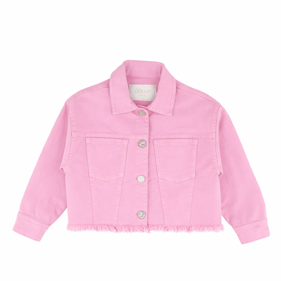 2-14 Yaş Kız Çocuk Pembe Denim Ceket Şort Etek Takım