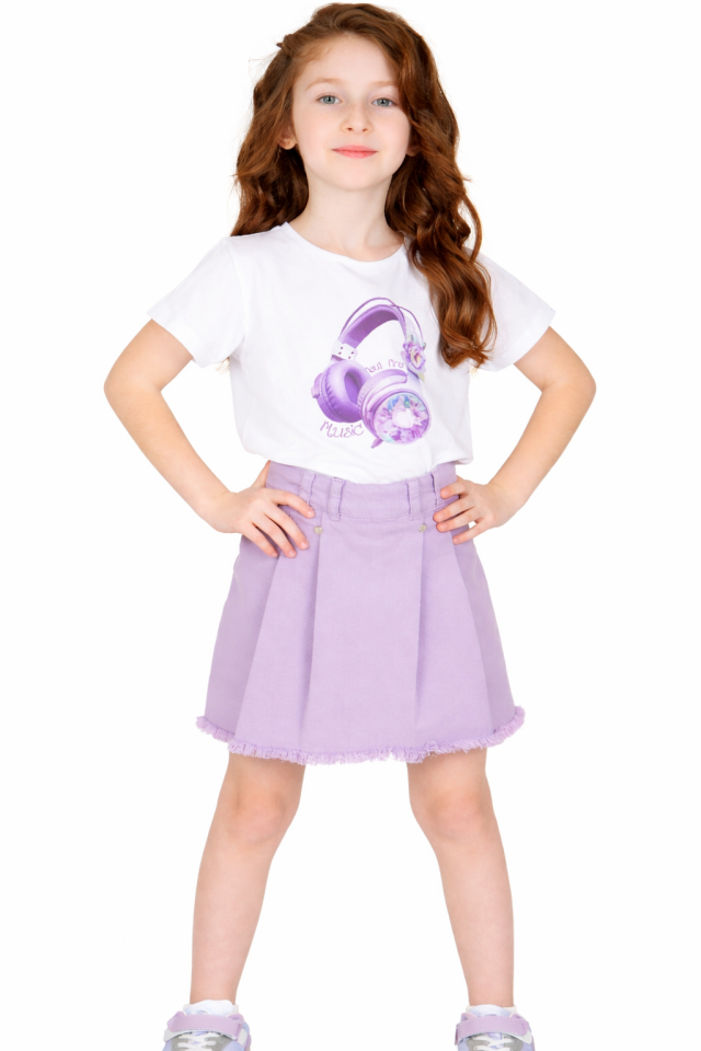 2-14 Yaş Kız Çocuk Lila Denim Ceket Şort Etek Takım