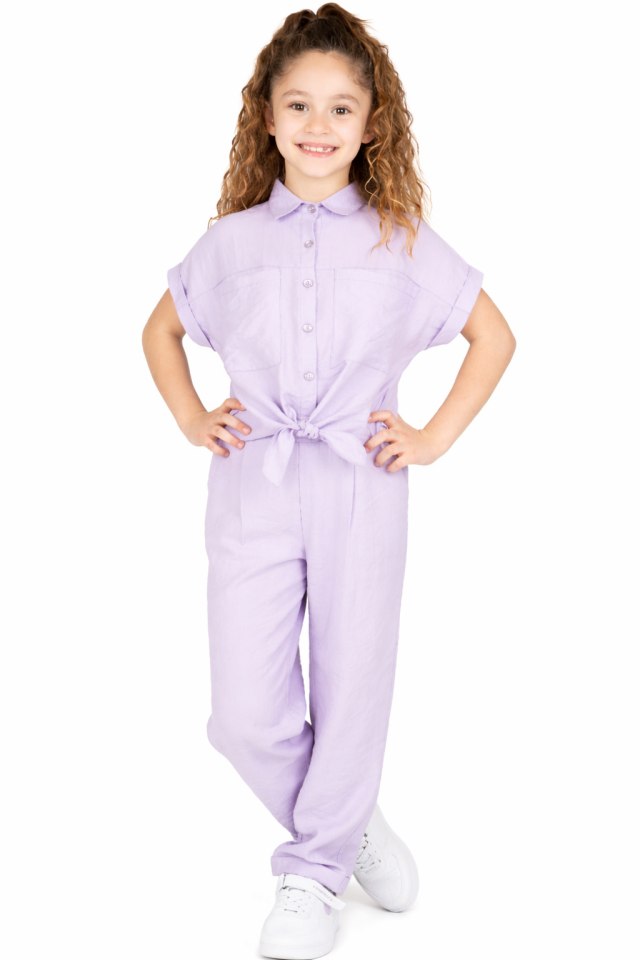 6-10 Yaş Kız Çocuk Lila Gömlek Pantolon Şık Takım