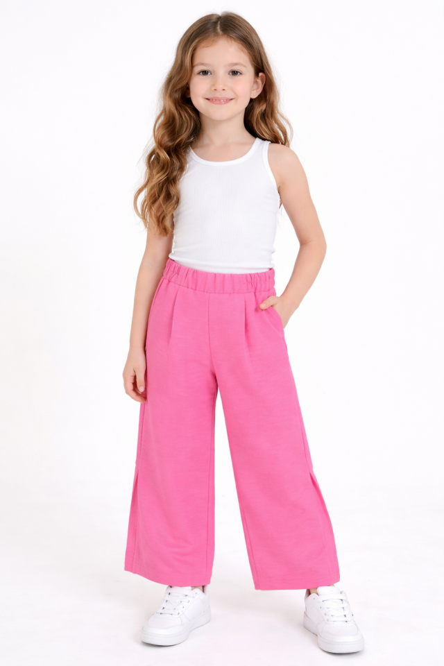 2-6 Yaş Kız Çocuk Pembe Yırtmaç Detaylı Pantolon