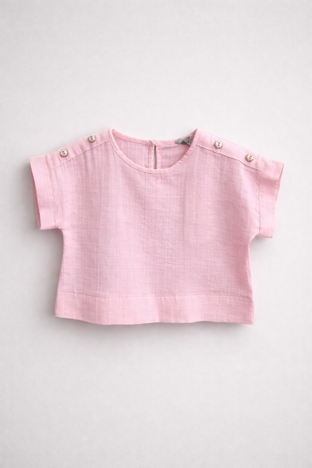 2-6 Yaş Kız Çocuk Pembe Müslin Şortlu Takım