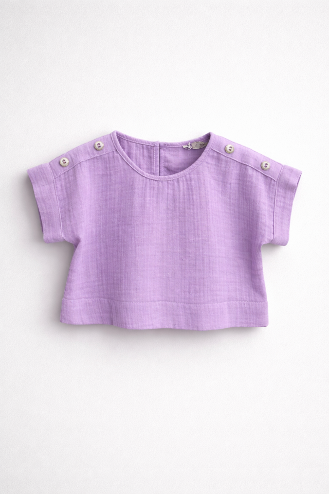 2-6 Yaş Kız Çocuk Lila Müslin Bluz Omuz Düğmeli