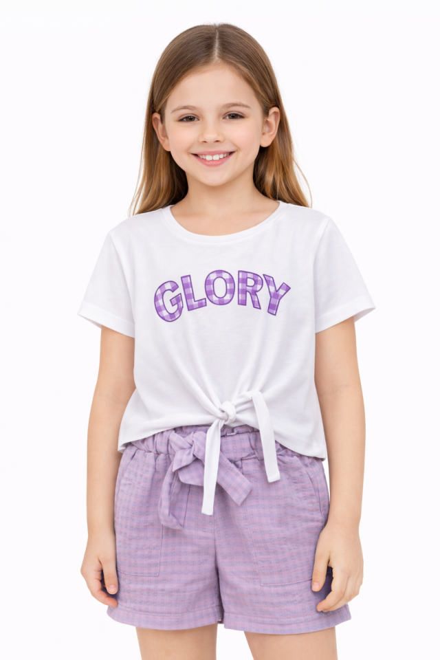 2-6 Yaş Kız Çocuk Baskılı Tişört Lila Şort Takım