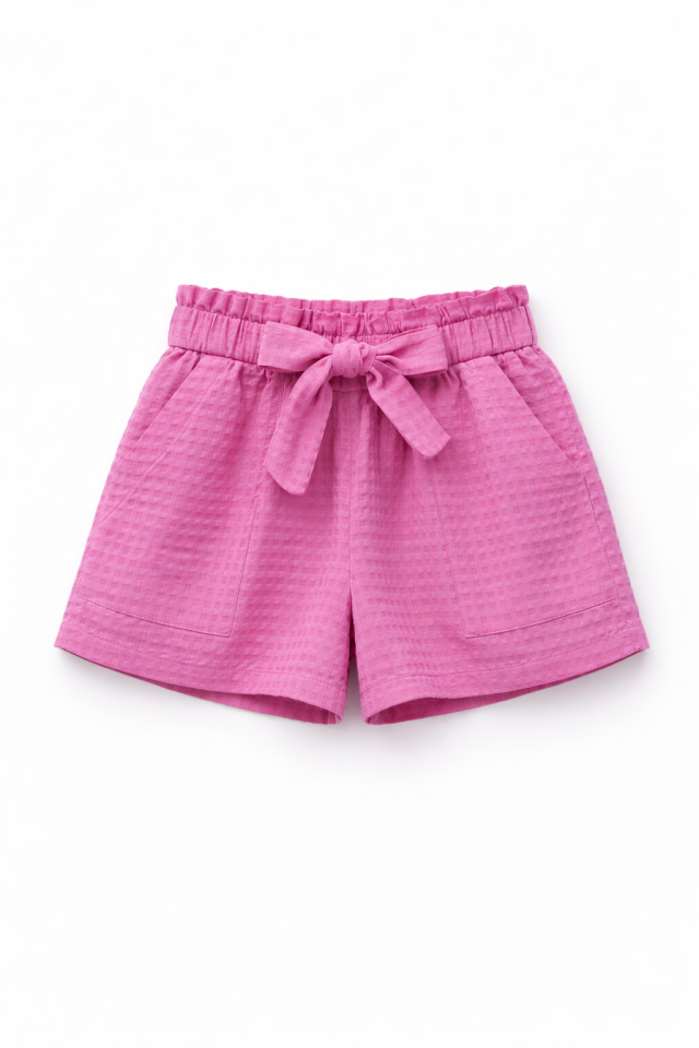 6-14 Yaş Kız Çocuk Beli Lastikli Bağlama Detaylı Şort
