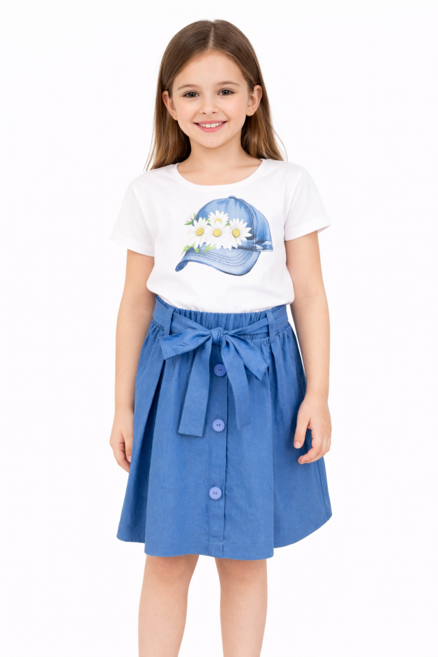 2-6 Yaş Kız Çocuk Mavi Düğmeli Etek