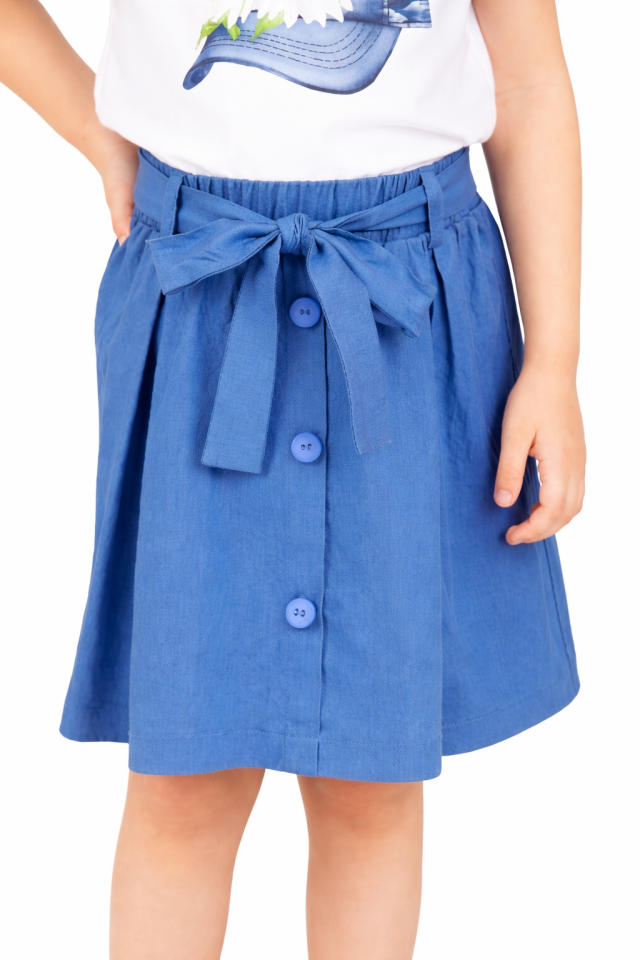 2-6 Yaş Kız Çocuk Mavi Düğmeli Etek