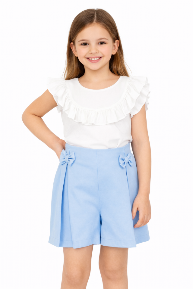 2-6 Yaş Kız Çocuk Mavi Kurdele Detaylı Şort