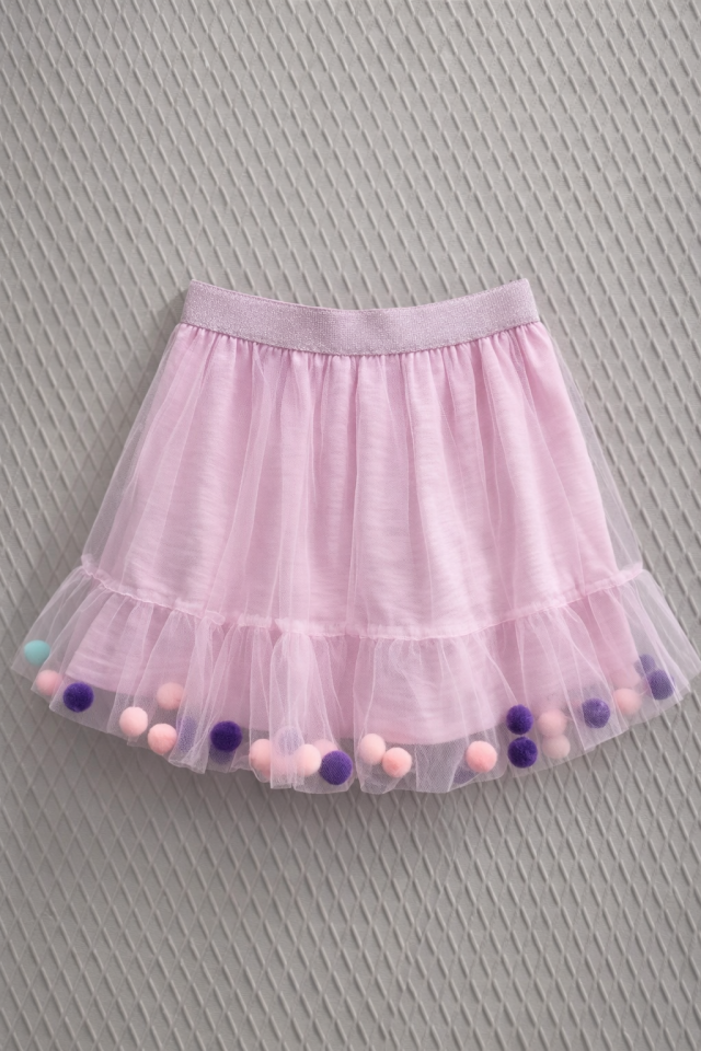 2-6 Yaş Kız Çocuk Ponpon Detaylı Tül Etek