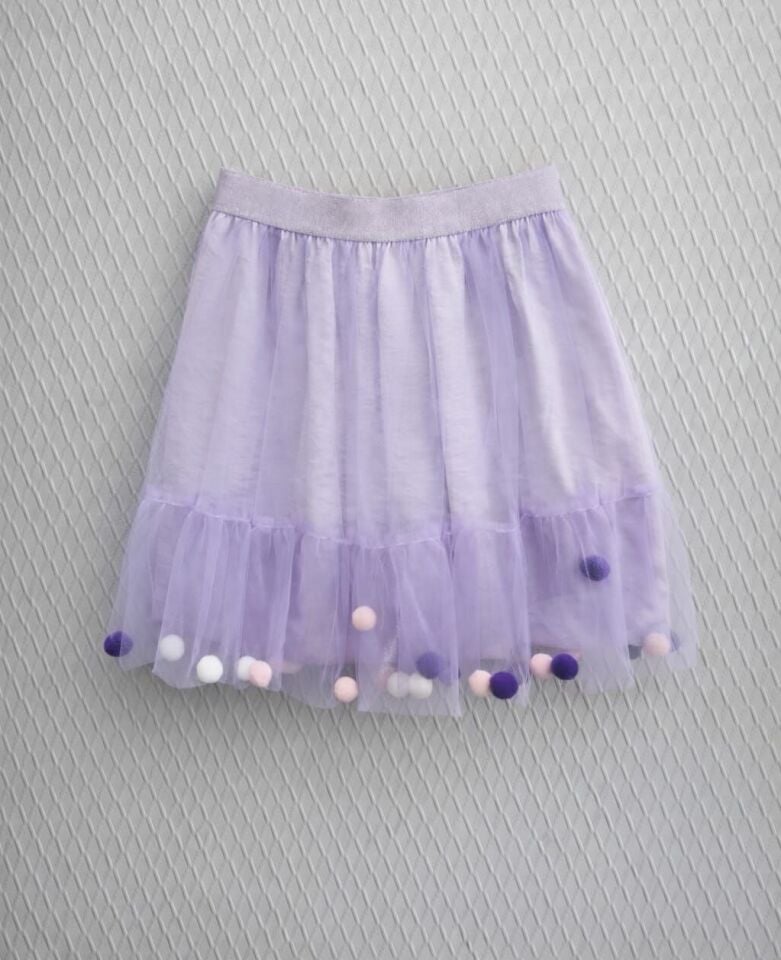 2-6 Yaş Kız Çocuk Ponpon Detaylı Tül Etek