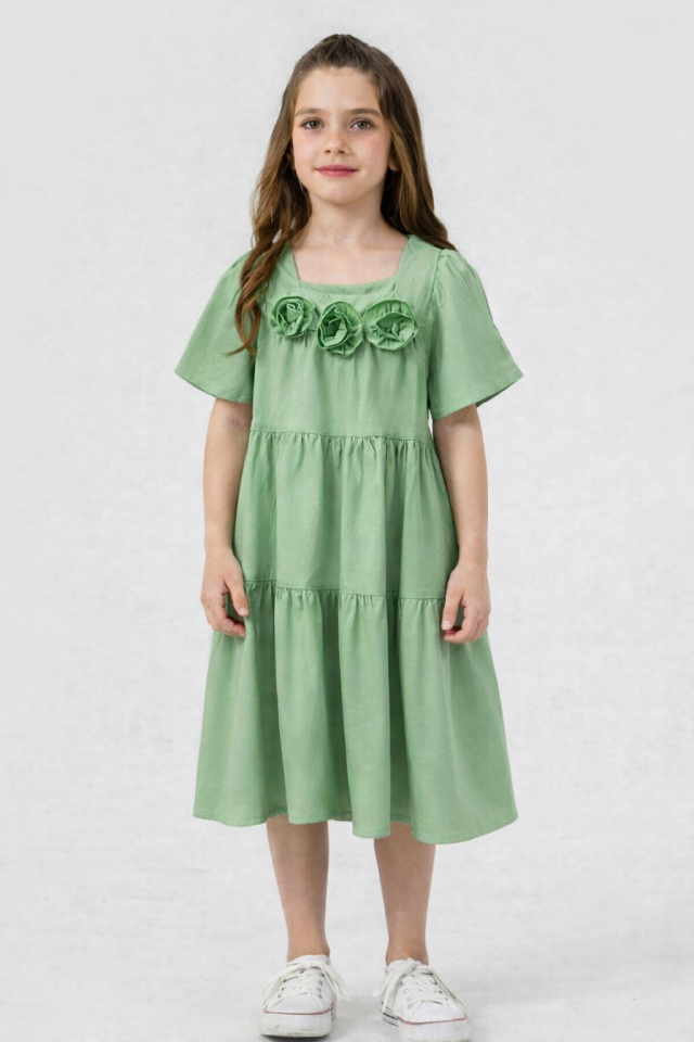 3-8 Yaş Kız Çocuk Çiçek Detaylı Yazlık Elbise
