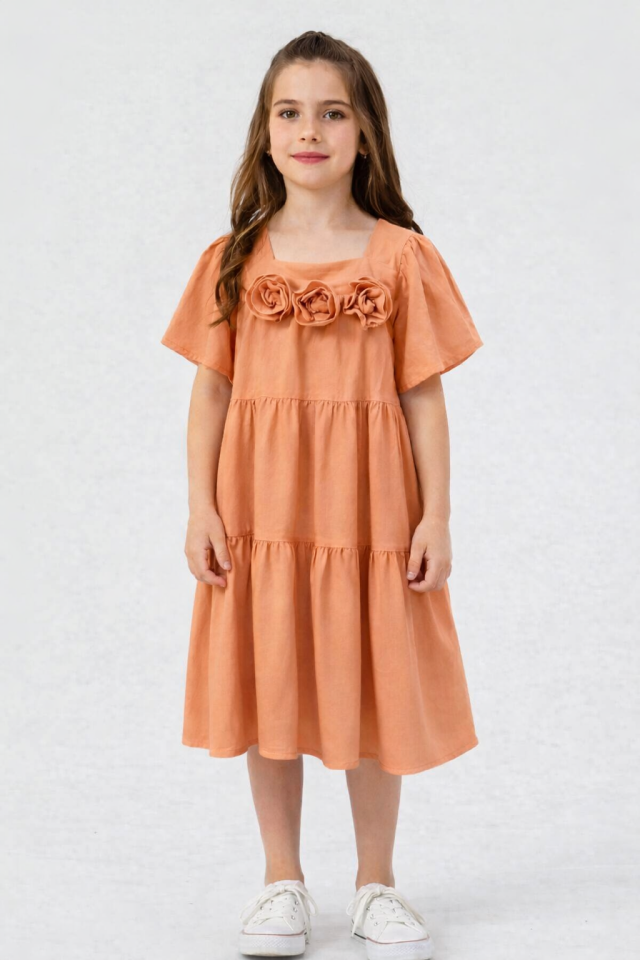 3-8 Yaş Kız Çocuk Çiçek Detaylı Yazlık Elbise